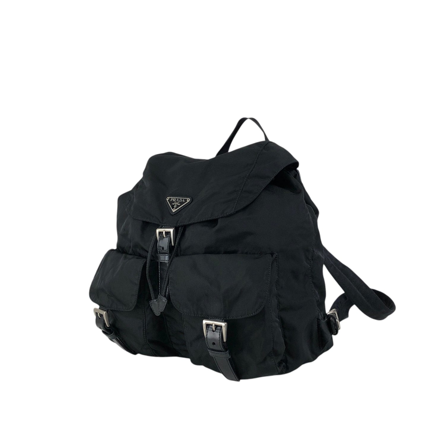 PRADA Tessuto Triangle Logo Double Pocket Backpack Black Vintage rr2dvd