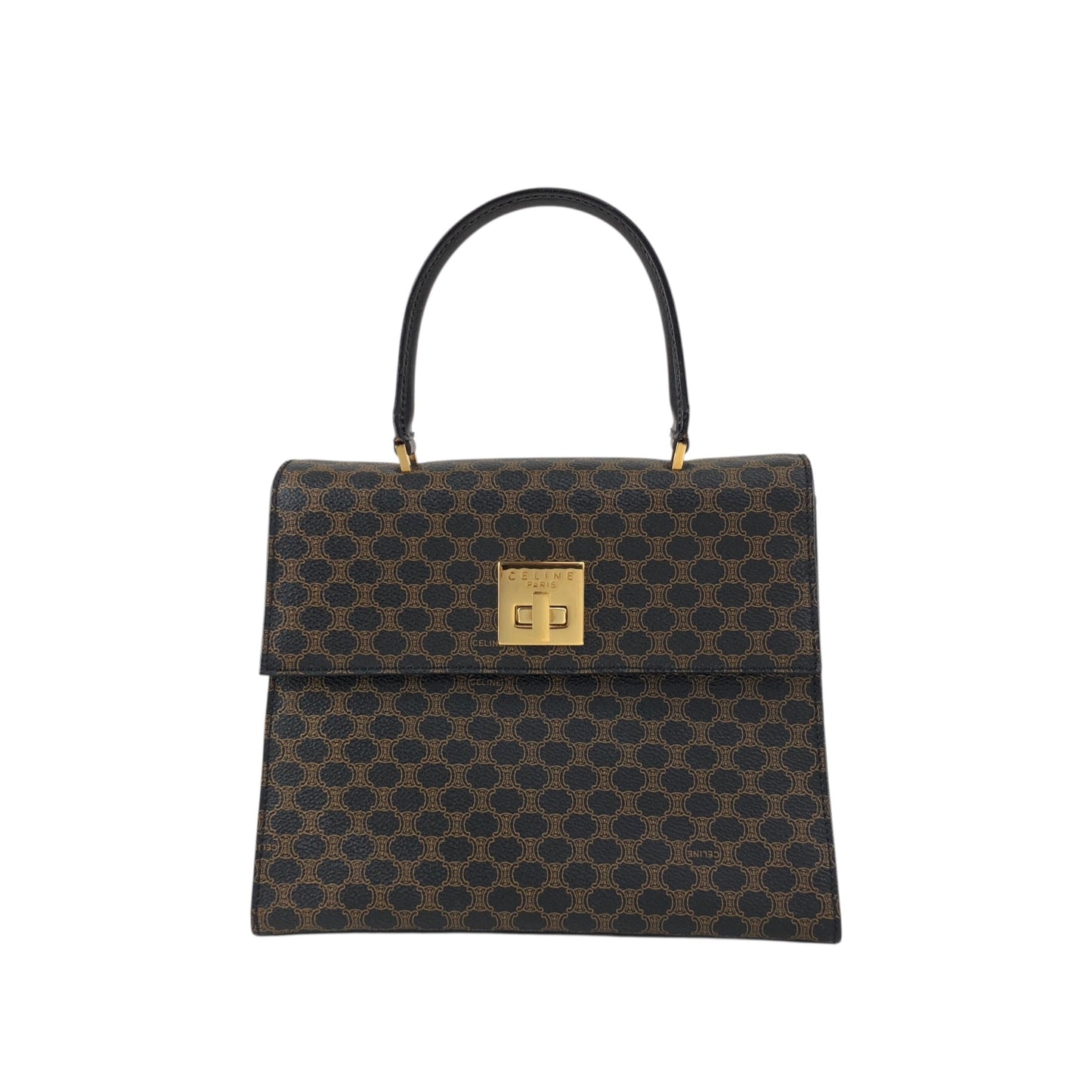 CELINE Macadam Turn Lock Handbag Black Vintage 75x5vx