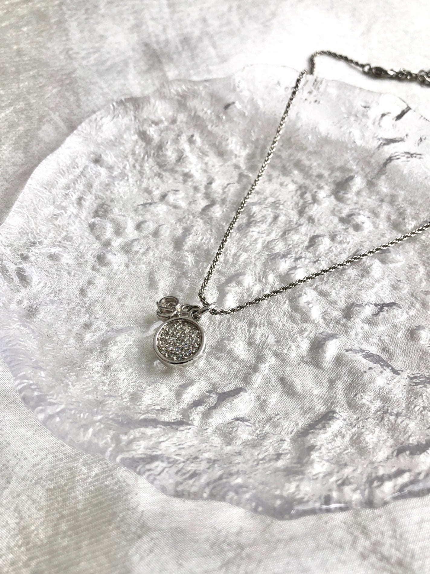 Christian Dior CD Logo Stone Necklace Silver Vintage f585fn