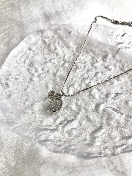 Christian Dior CD Logo Stone Necklace Silver Vintage f585fn