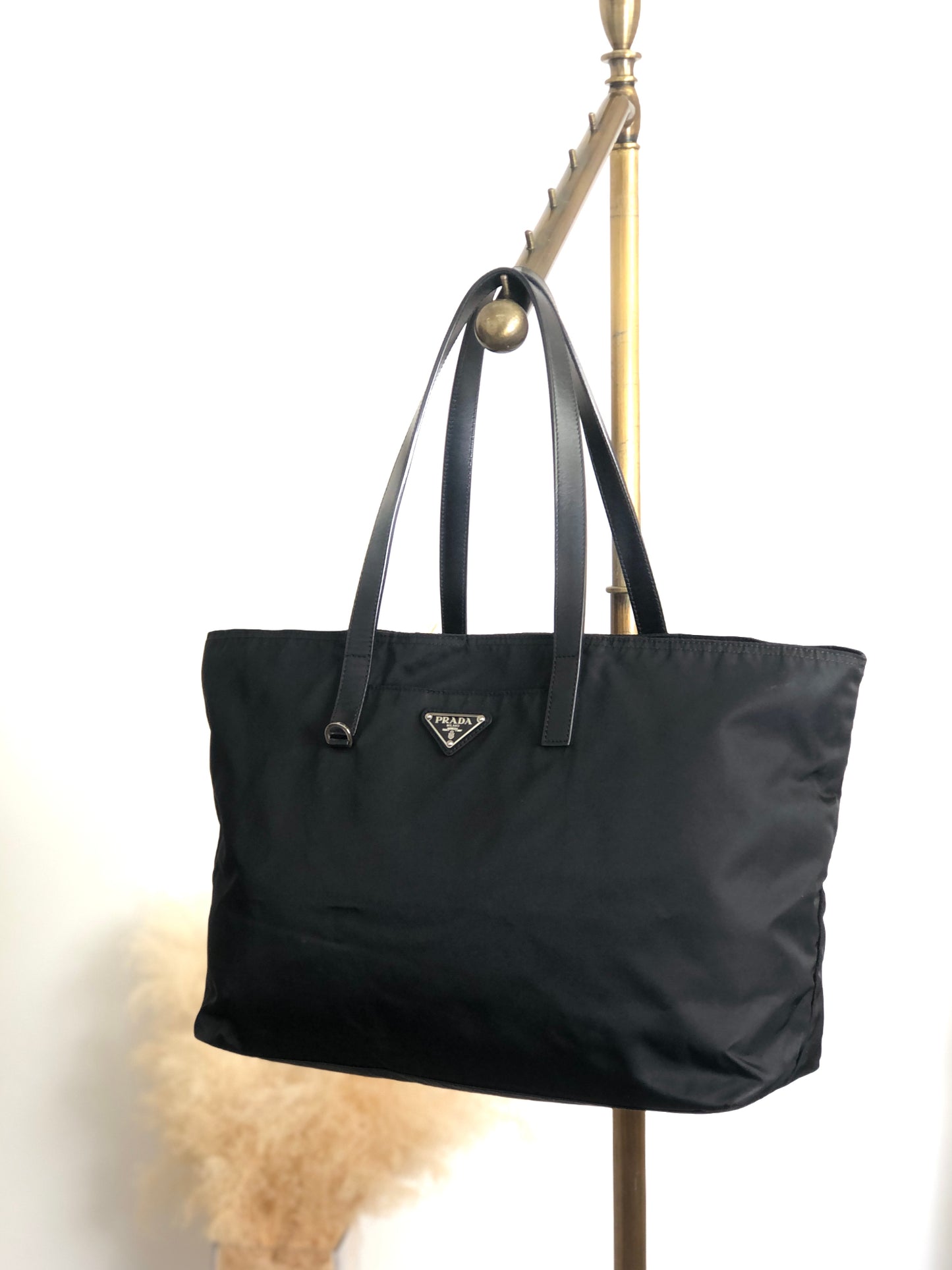 PRADA Tessuto Triangle Logo Totebag Black Vintage gy3es2