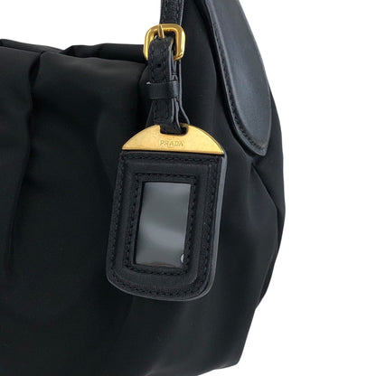 PRADA Tessuto Triangle Logo Shoulder bag Hobobag Black Vintage e3vera