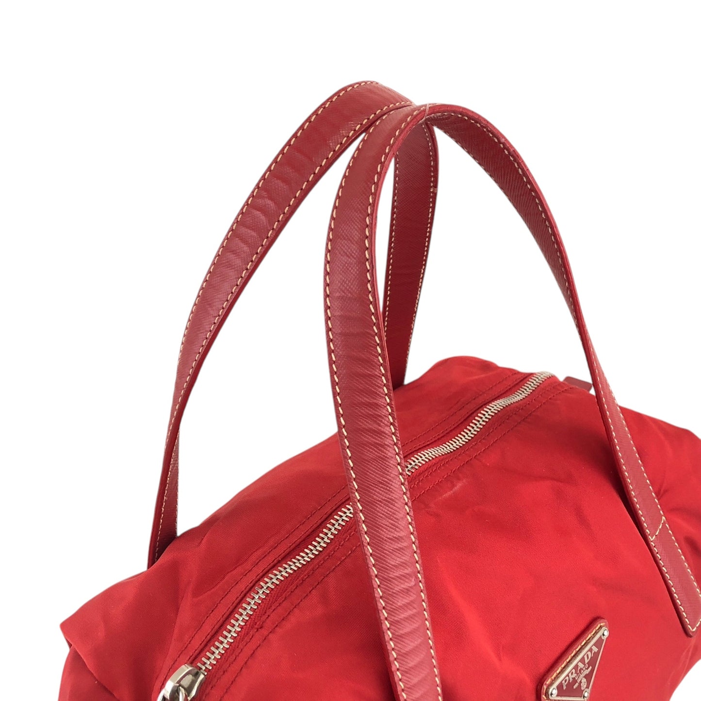 PRADA Triangle Logo Small Boston bag Handbag Red Vintage dkzdci