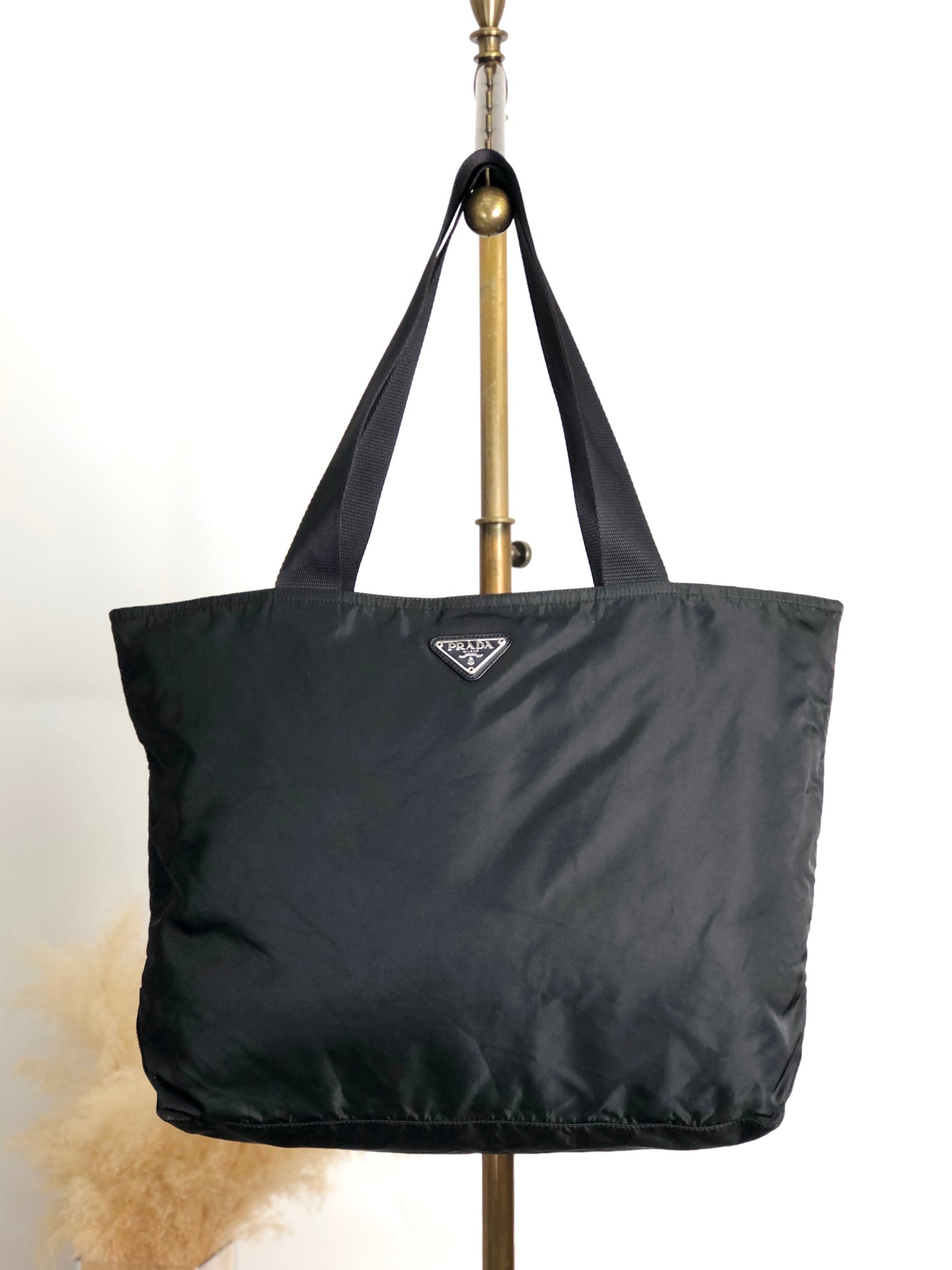 PRADA Tessuto Triangle Logo Totebag Black Vintage bub65u