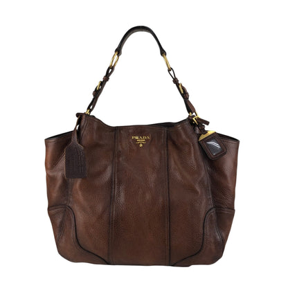 PRADA Logo Shoulder bag Brown Vintage viv5ss