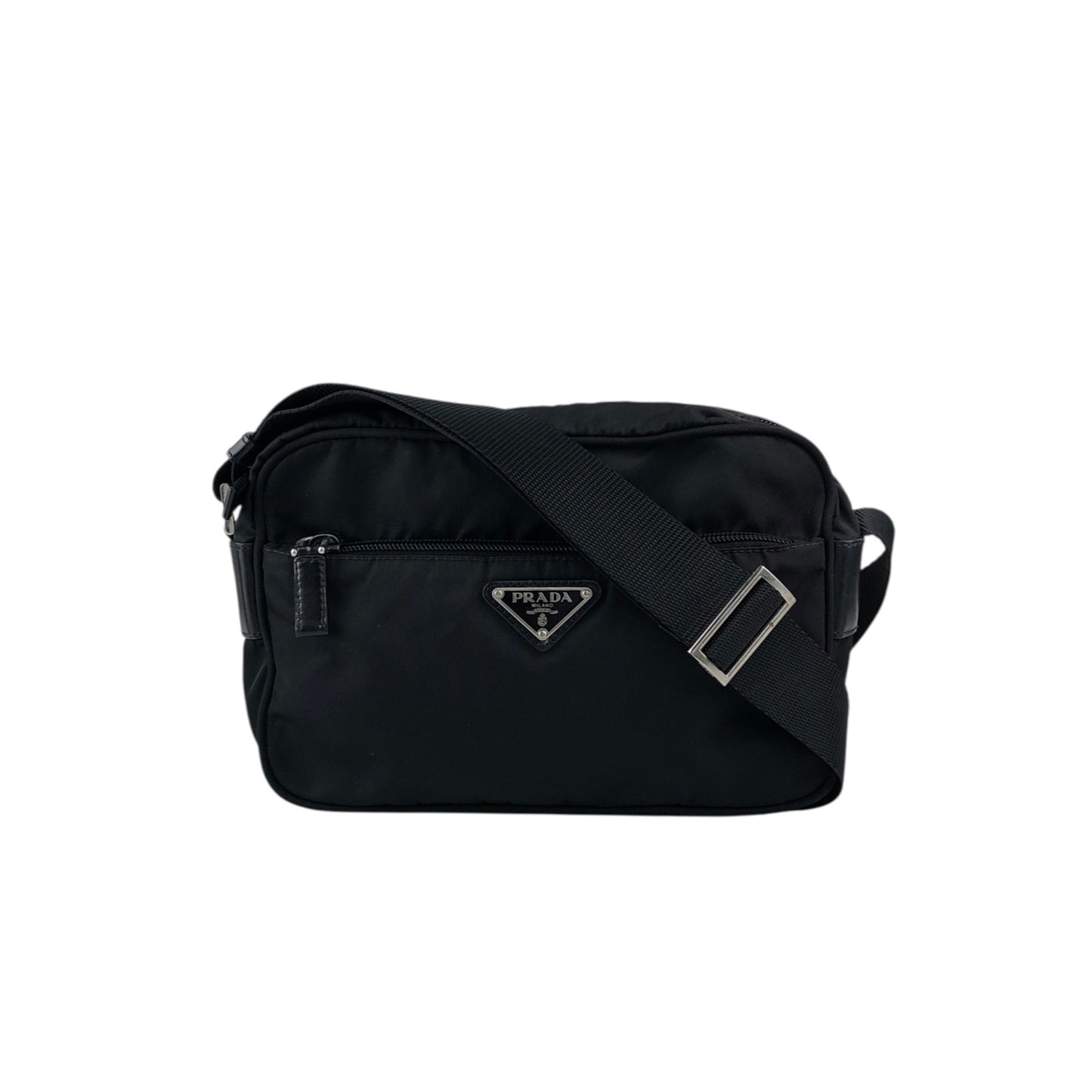 PRADA Tessuto Triangle Logo Shoulder bag Black Vintage bsftsu