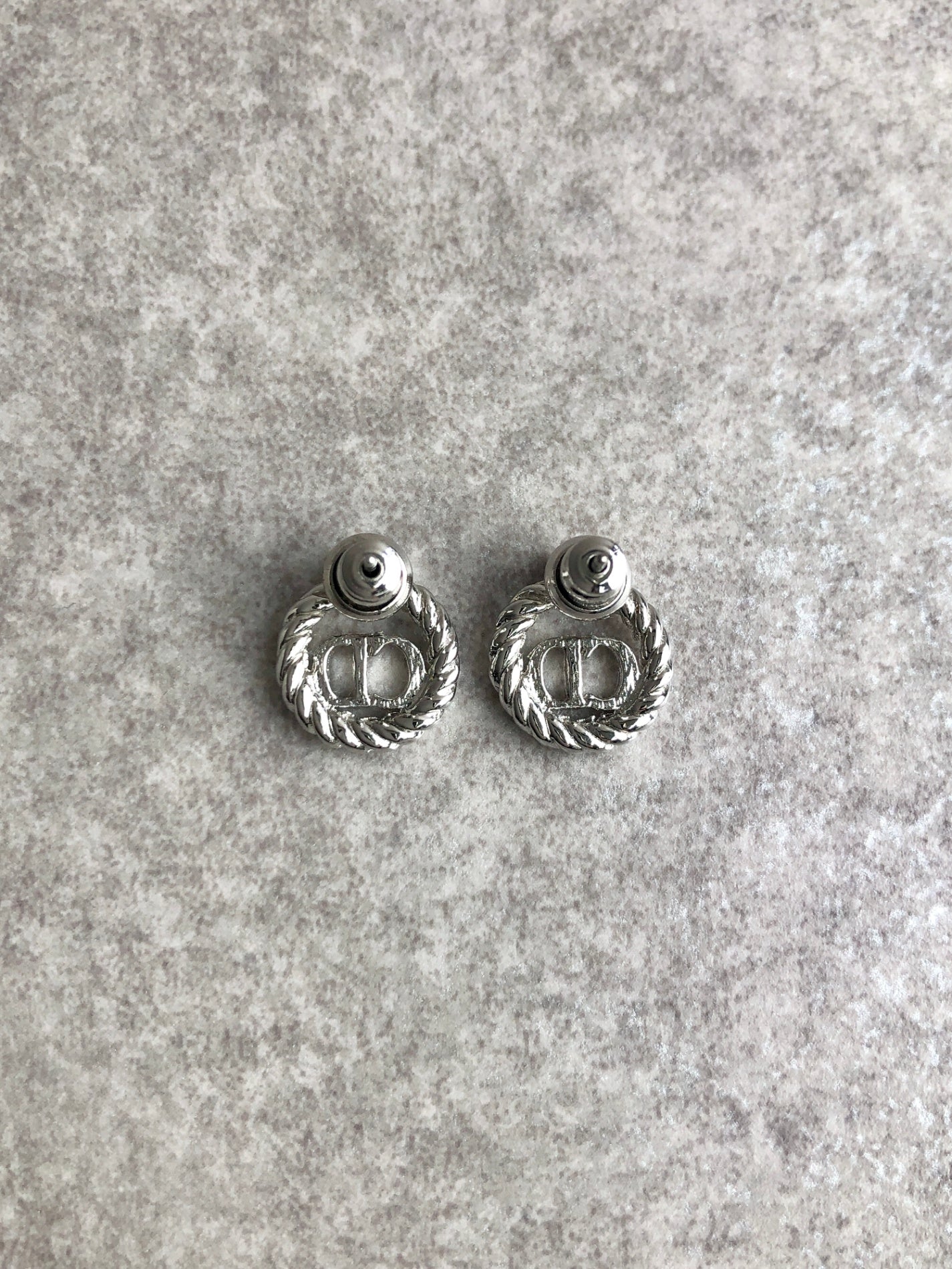 Christian Dior CD Logo Earrings Silver Vintage ya3rkd