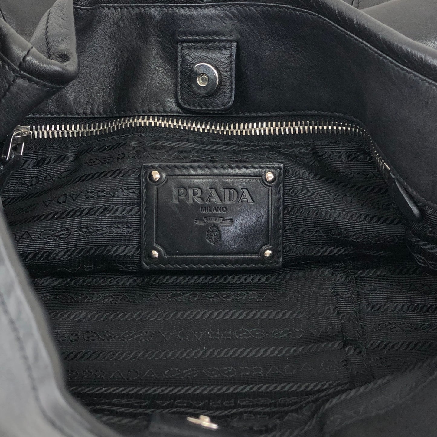 PRADA Logo Side Pocket Handbag Black Vintage ab8g6p