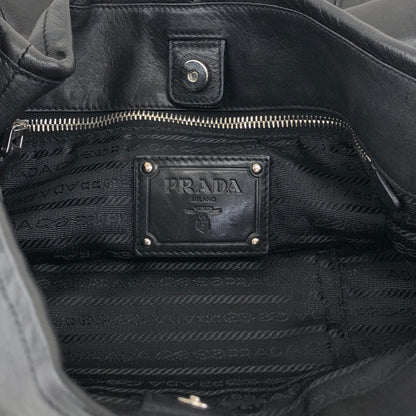 PRADA Logo Side Pocket Handbag Black Vintage ab8g6p