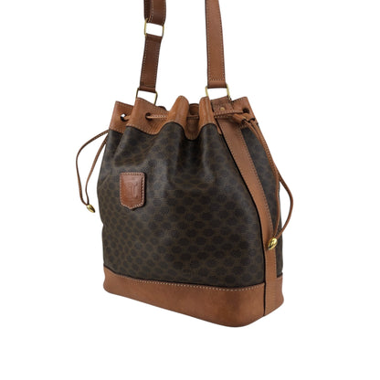 CELINE Macadam Blason Drawstring Shoulder bag Brown Vintage twzgft