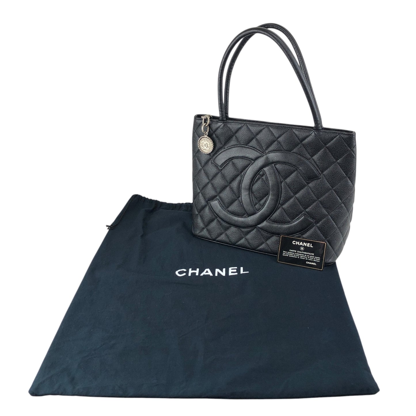 CHANEL Coco Mark Caviar Leather Handbag Black Vintage c6sifv