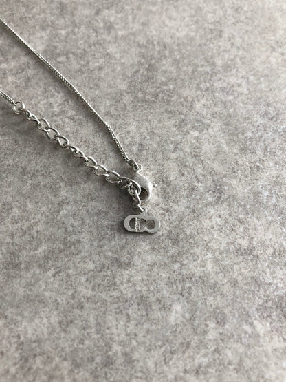 Christian Dior Logo Motif Necklace Silver Vintage skg37x