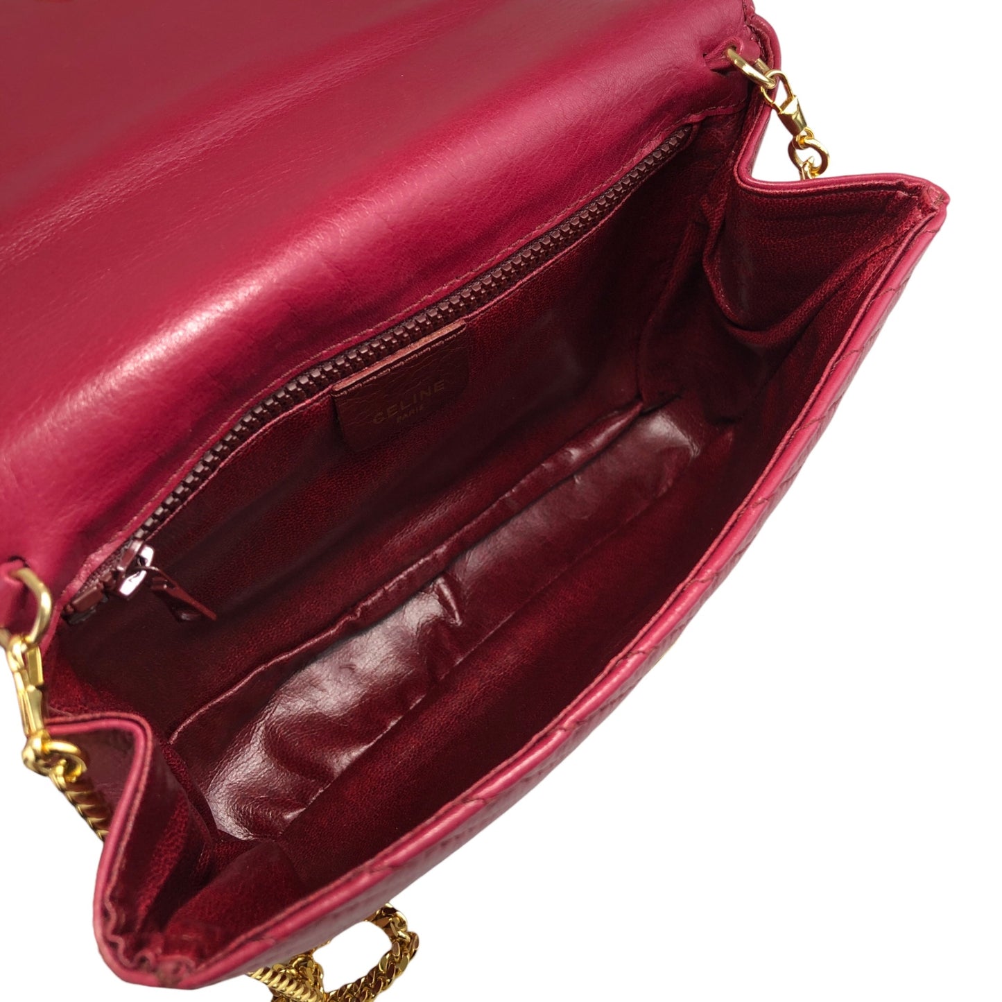 CELINE Blason Chain Shoulder bag Red Vintage vap3df