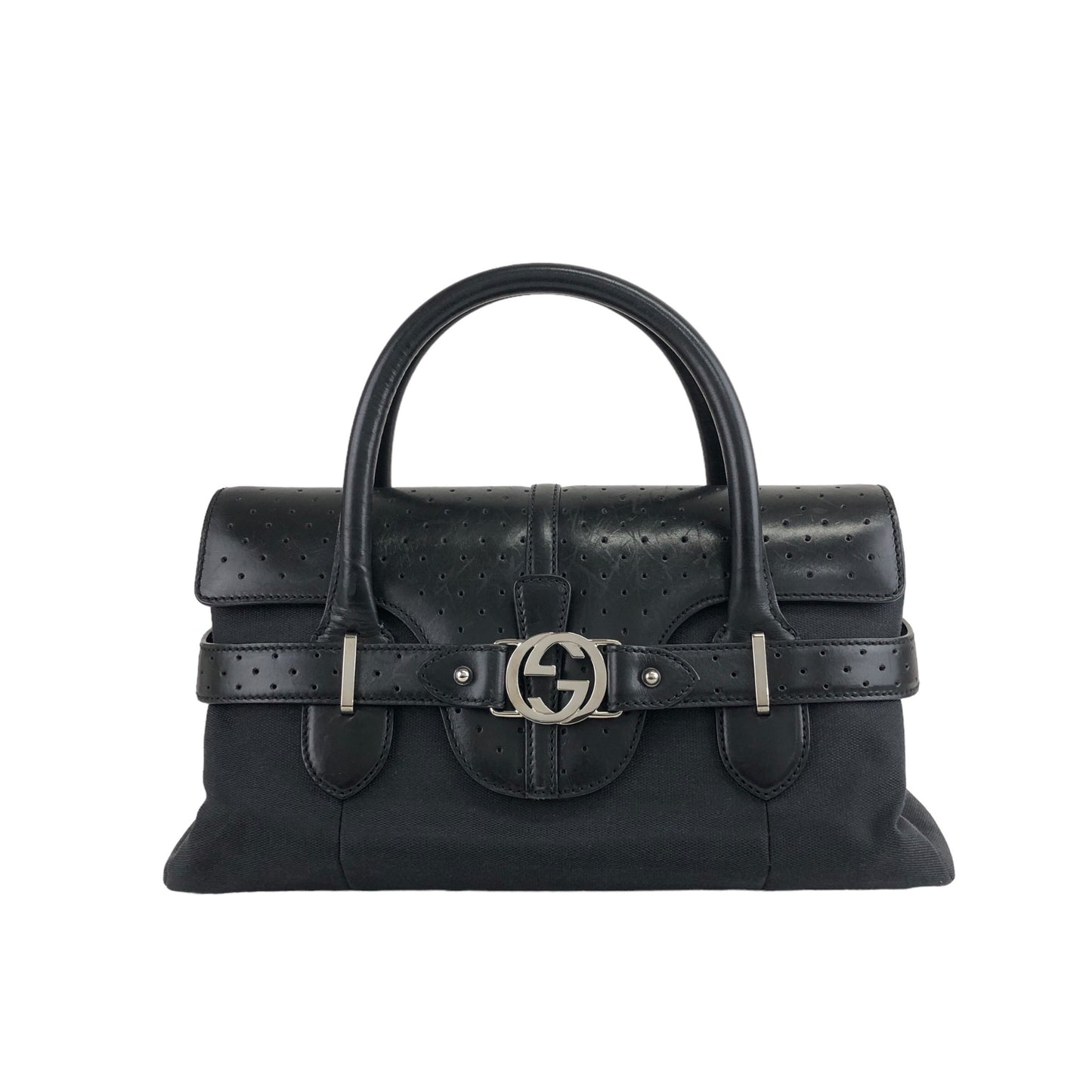 GUCCI Interlocking Logo Handbag Black Vintage 3k28tr