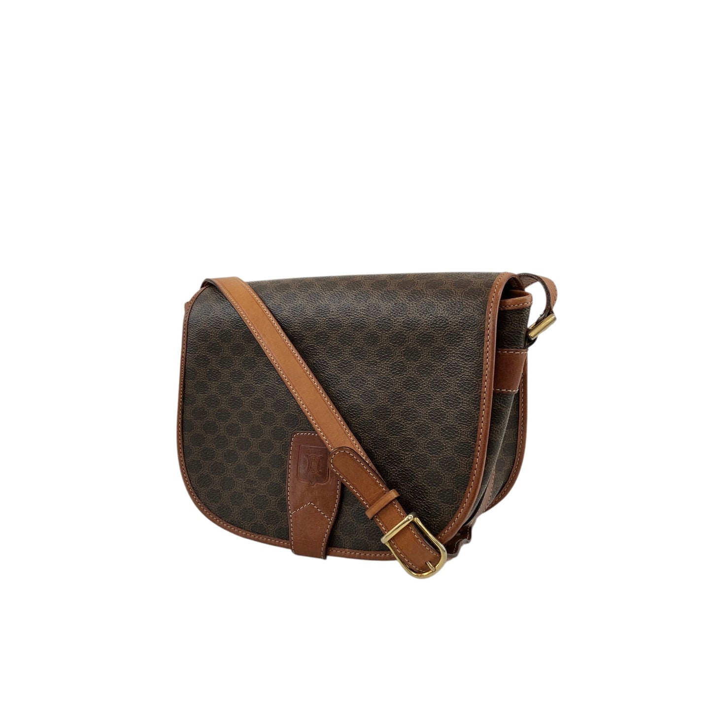 CELINE Macadam Blason Flap Shoulder bag Brown Vintage kv7fz3