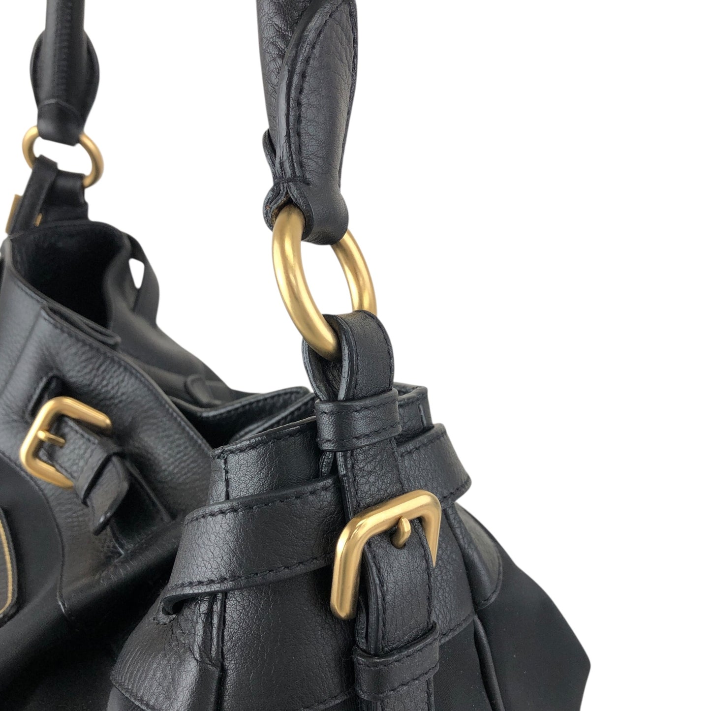 PRADA Logo Front Buckle Shoulder bag Black Vintage rv2srn