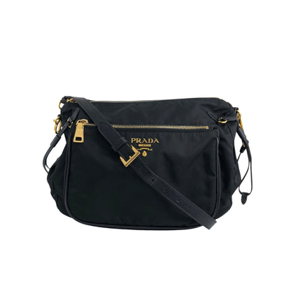 PRADA Logo Shoulder bag Black BT0689 Vintage s35m2a