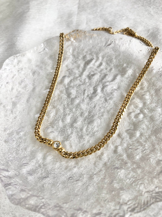 Christian Dior CD Logo Stone Necklace Gold Vintage 7snwna