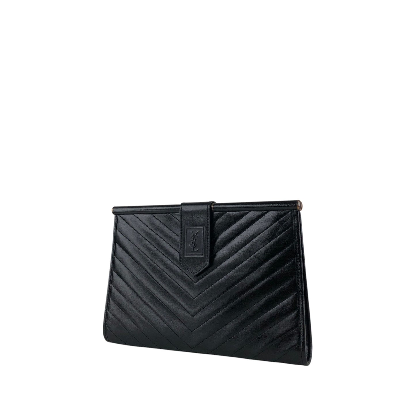 Yves Saint Laurent YSL Logo Bias Stitch Clutch bag Black Vintage nx3mxp