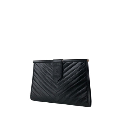 Yves Saint Laurent YSL Logo Bias Stitch Clutch bag Black Vintage nx3mxp
