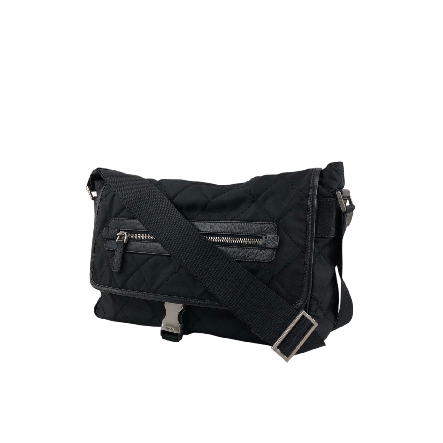PRADA Tessuto Triangle Logo Shoulder bag Black Vintage g5c3is