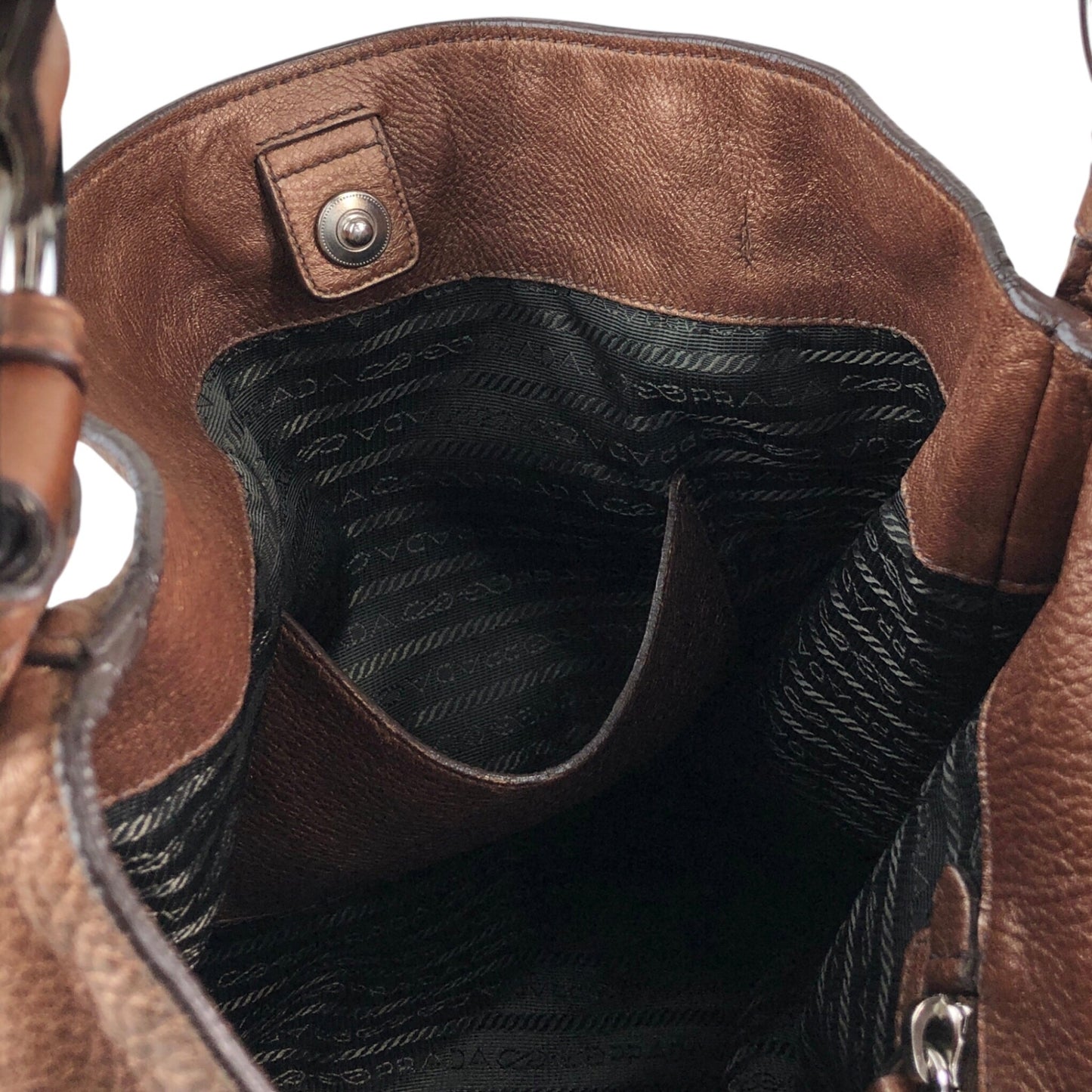 PRADA Logo Shoulder bag Hobobag Brown Vintage ufndas