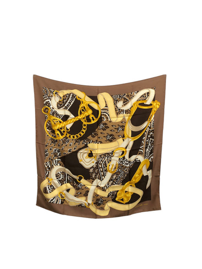 CELINE Silk Scarf Brown×Gold Vintage rj3cgj