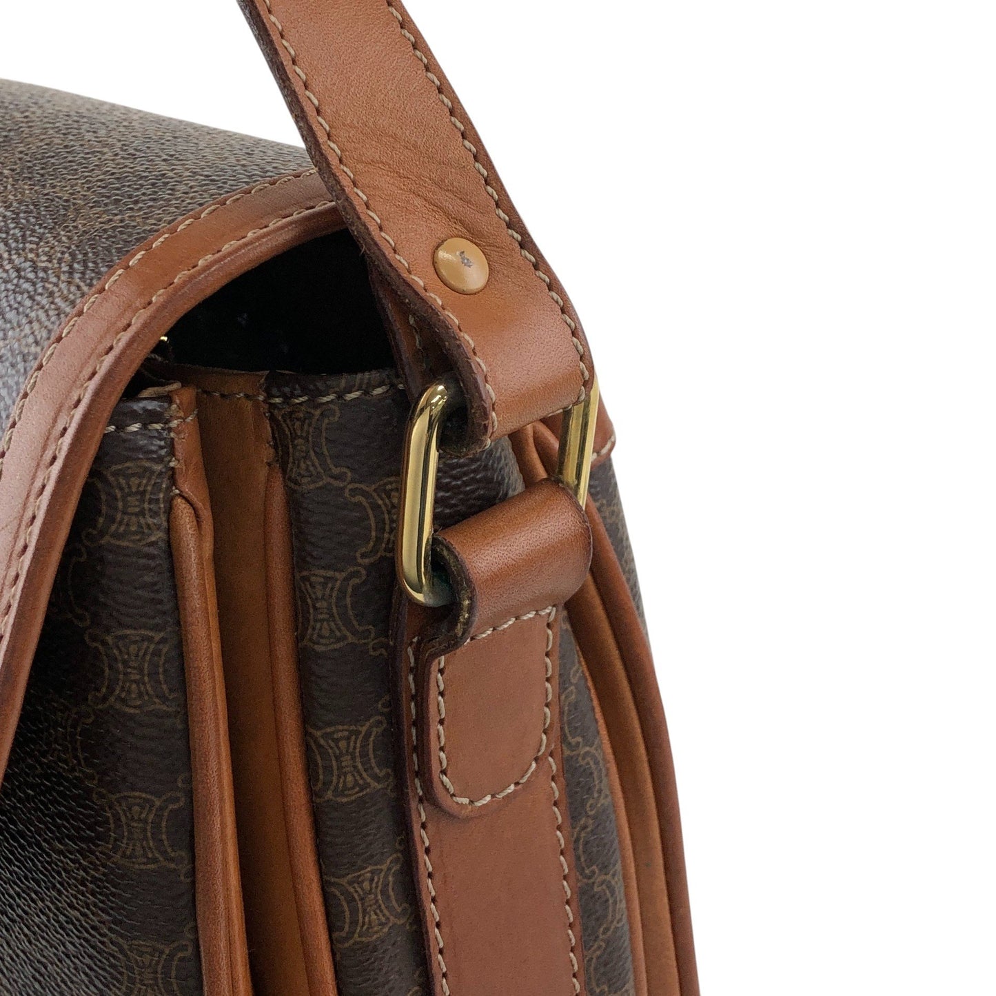 CELINE Macadam Horseshoe Shoulder bag Brown Vintage pep636