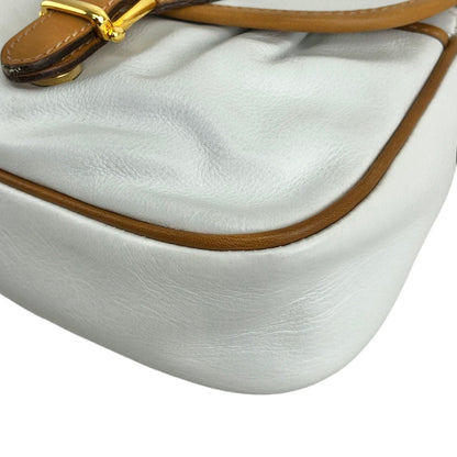 CELINE Blason Front Buckle Shoulder bag White Vintage hzne27