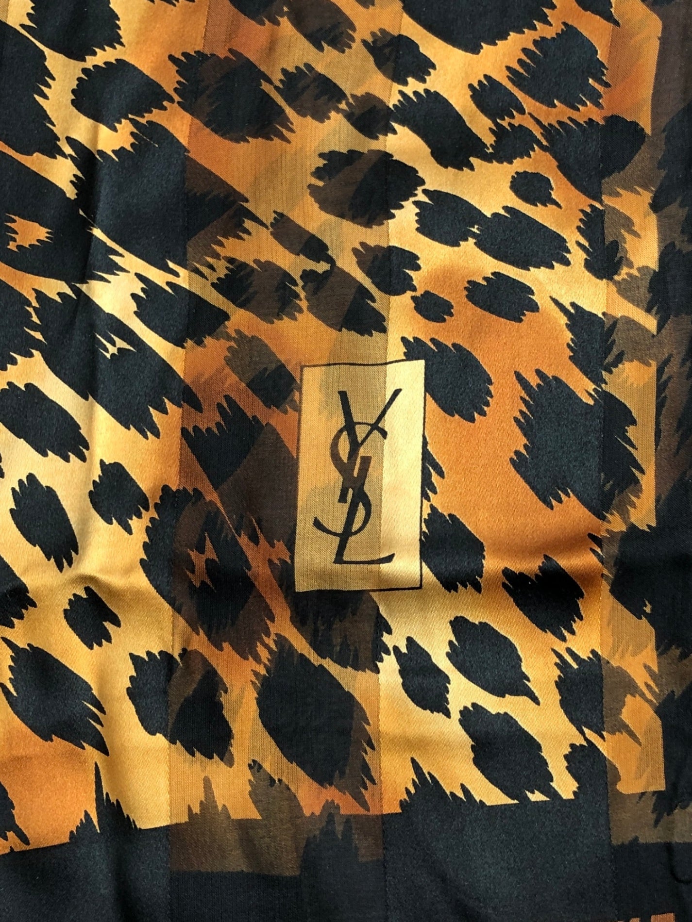Yves Saint Laurent YSL Logo Silk Scarf Black×Brown Vintage 2ttmtp