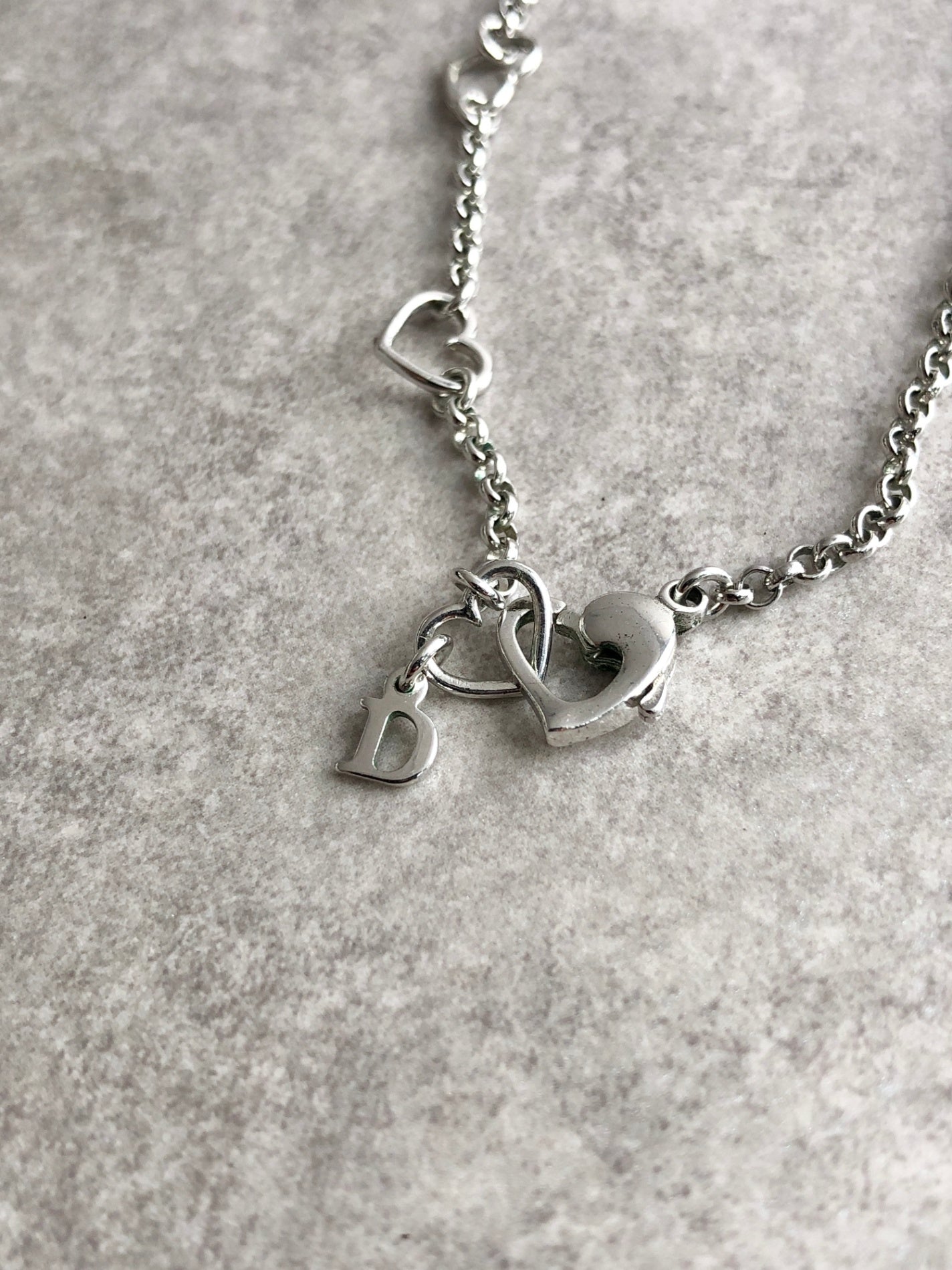 Christian Dior Heart Motif Rhinestone Necklace Silver Vintage h7edxg