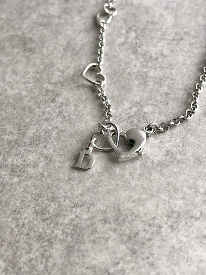 Christian Dior Heart Motif Rhinestone Necklace Silver Vintage h7edxg