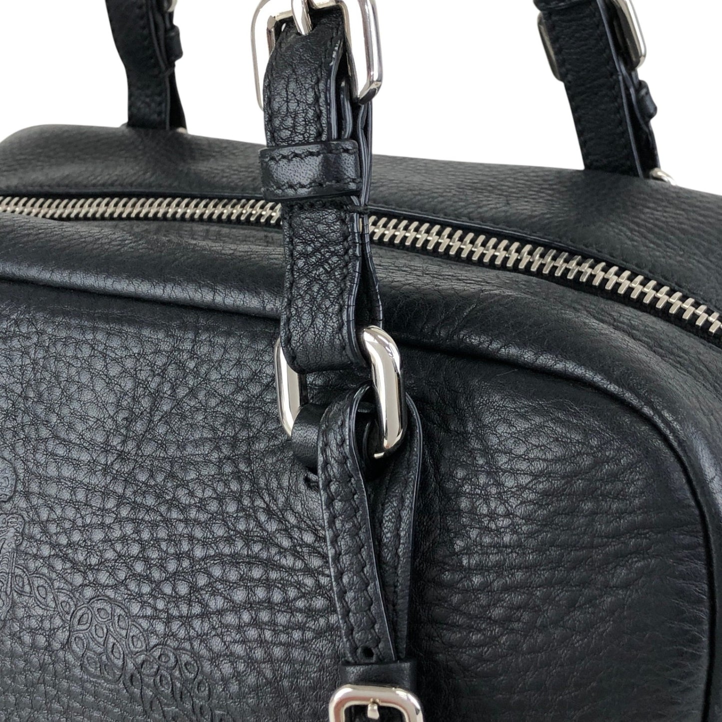 PRADA Logo Embossed Small Boston bag Handbag Black Vintage ydeszs