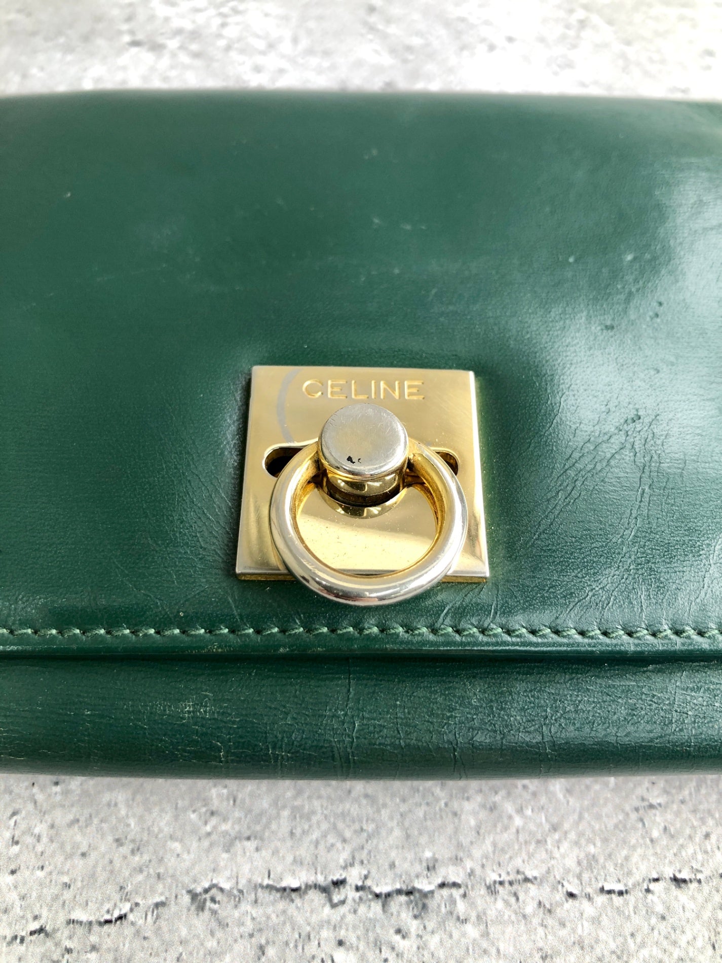 CELINE Gancini Trifold Wallet Green Vintage 4cifcs