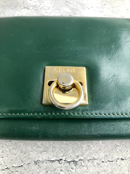 CELINE Gancini Trifold Wallet Green Vintage 4cifcs