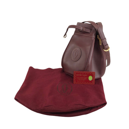 Cartier Logo Embossed Drawstring Shoulder bag Bordeaux Vintage 4by856