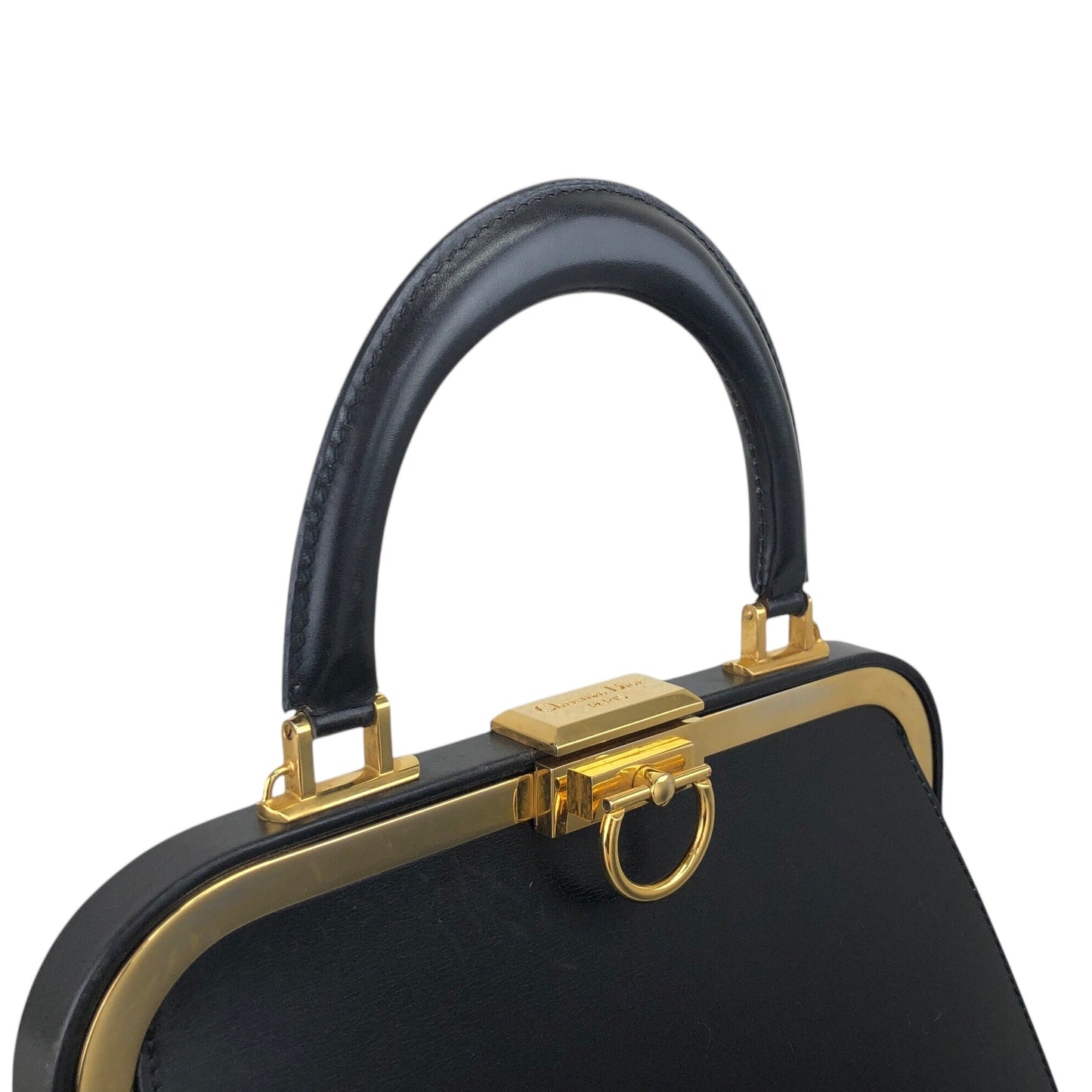 Christian Dior Metal Clasp Handbag Black Vintage 7ncfjz