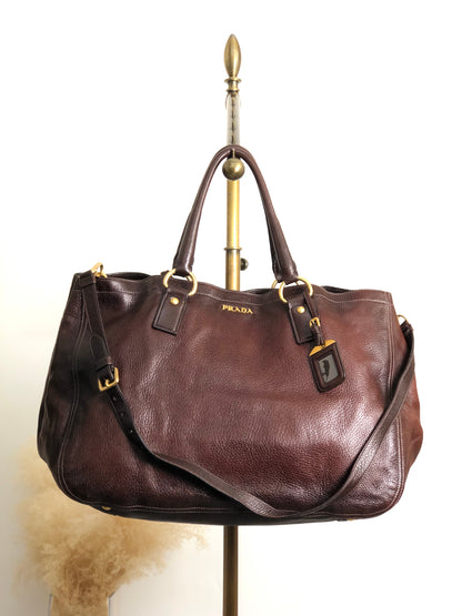 PRADA Logo Two-way Handbag Shoulder bag Brown Vintage ujn2cg