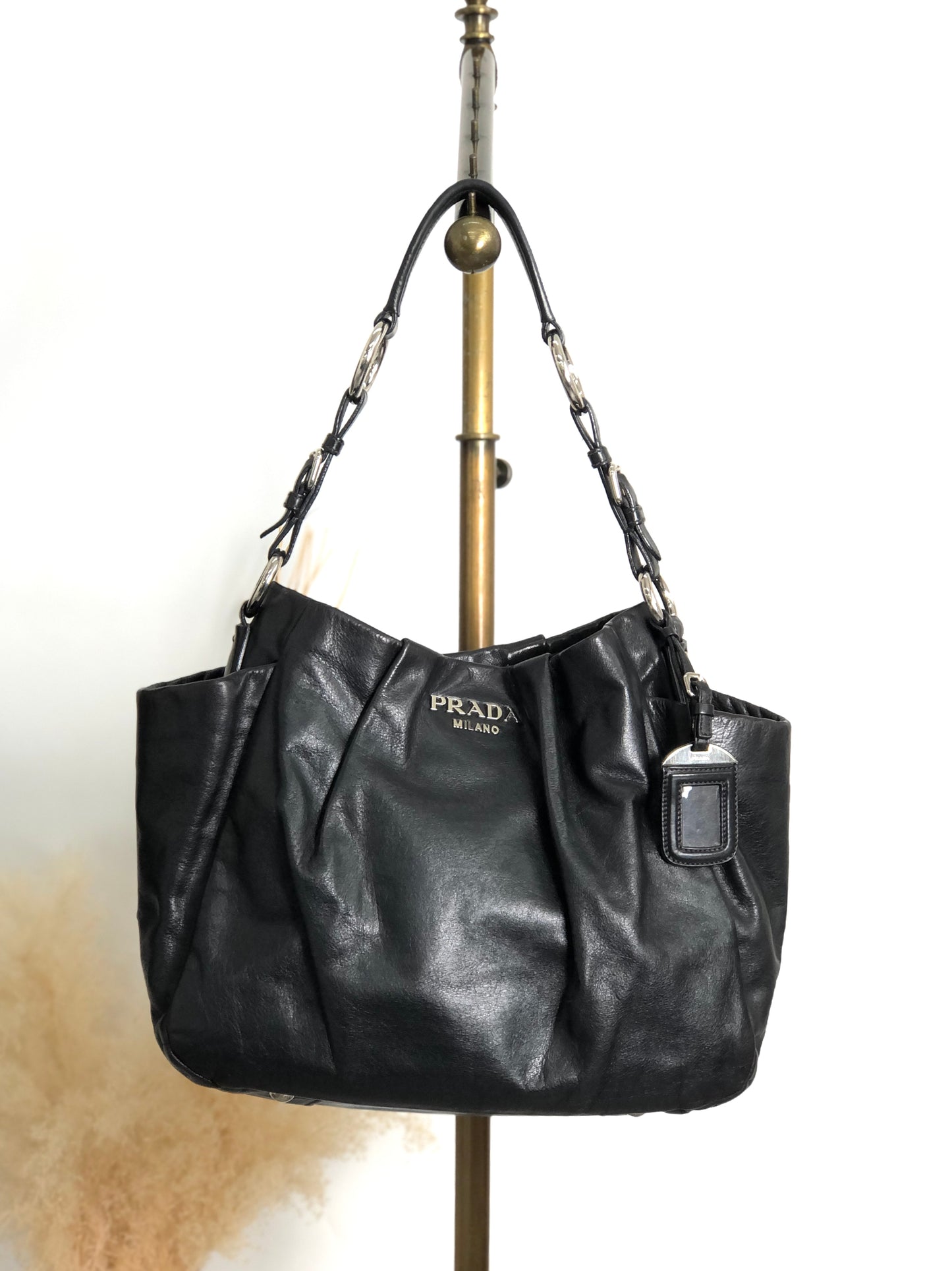 PRADA Logo Shoulder bag Hobobag Black Vintage pbitjd