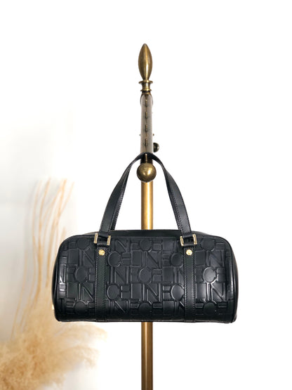 CELINE Logo Embossed Handbag Black Vintage 2jj6ge