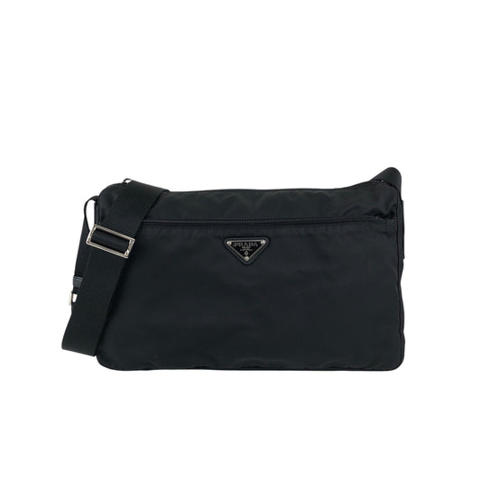PRADA Triangle Logo Shoulder bag Black Vintage ik68if