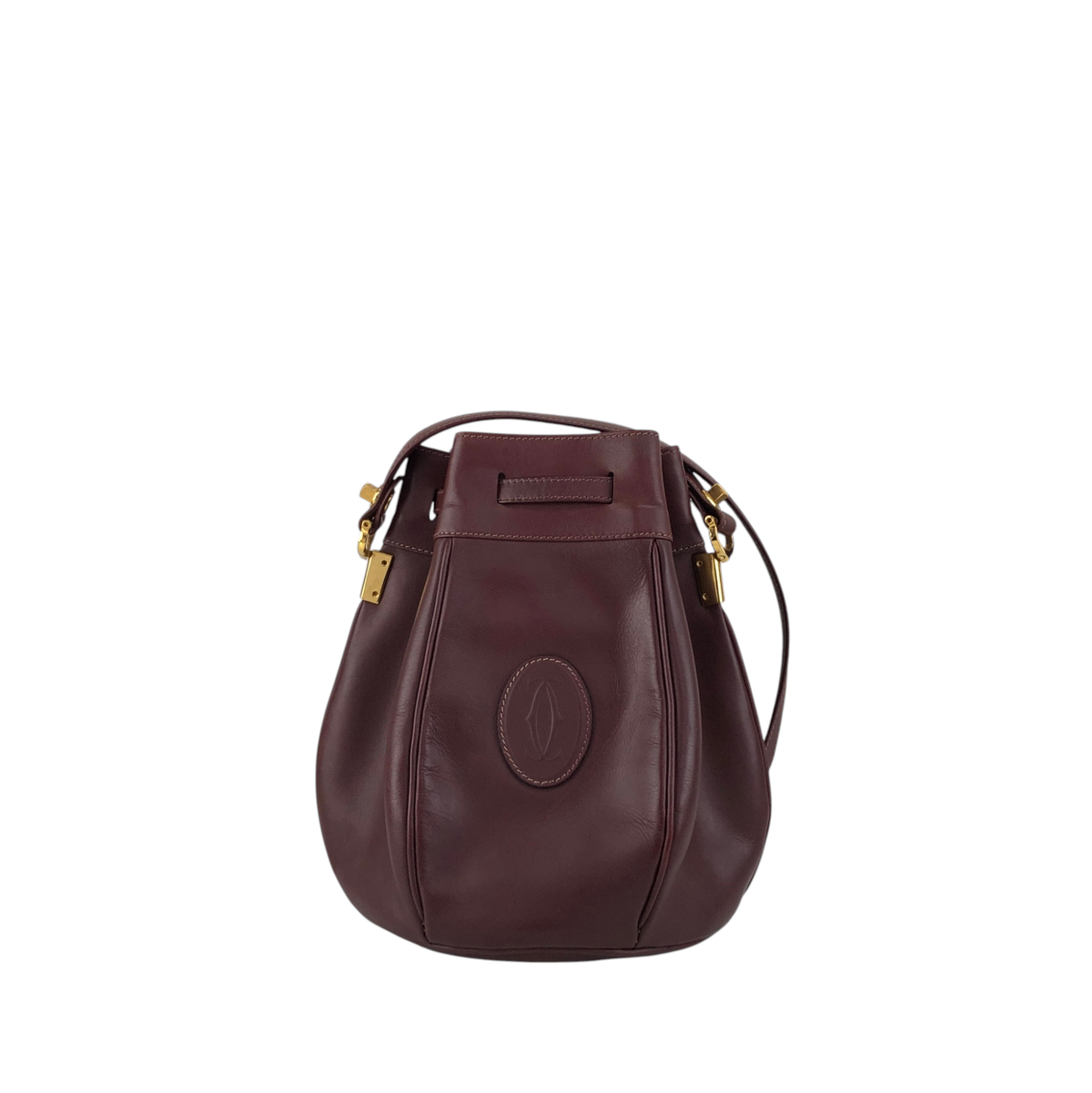 Cartier Logo Embossed Drawstring Shoulder bag Bordeaux Vintage r3iyaj