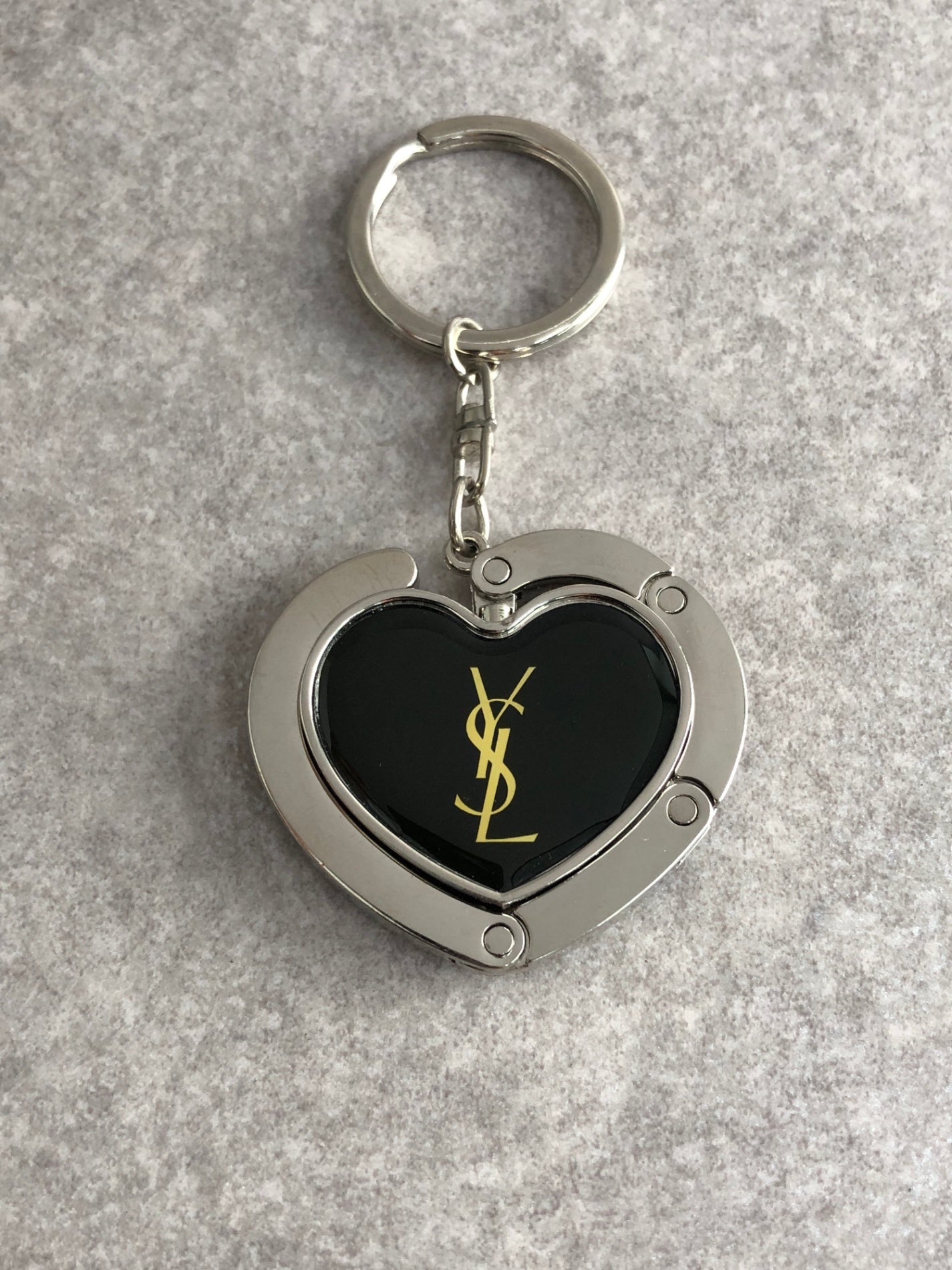 Yves Saint Laurent YSL Logo Charm Black×Silver Vintage ykiwci