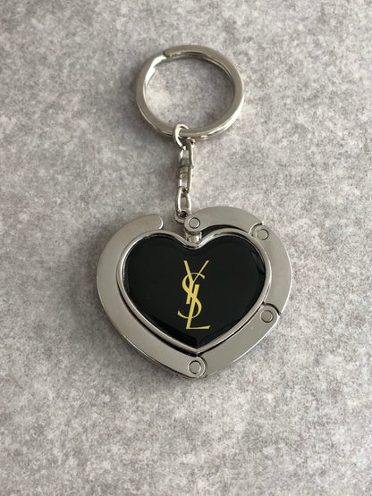 Yves Saint Laurent YSL Logo Charm Black×Silver Vintage ykiwci