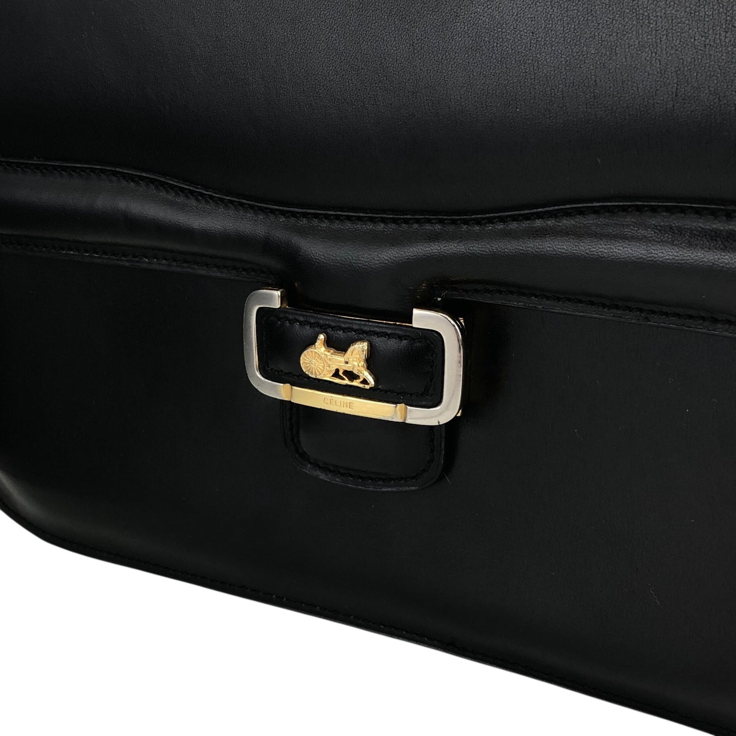 CELINE Triomphe Horse Carriage Shoulder bag Black Vintage pw788h