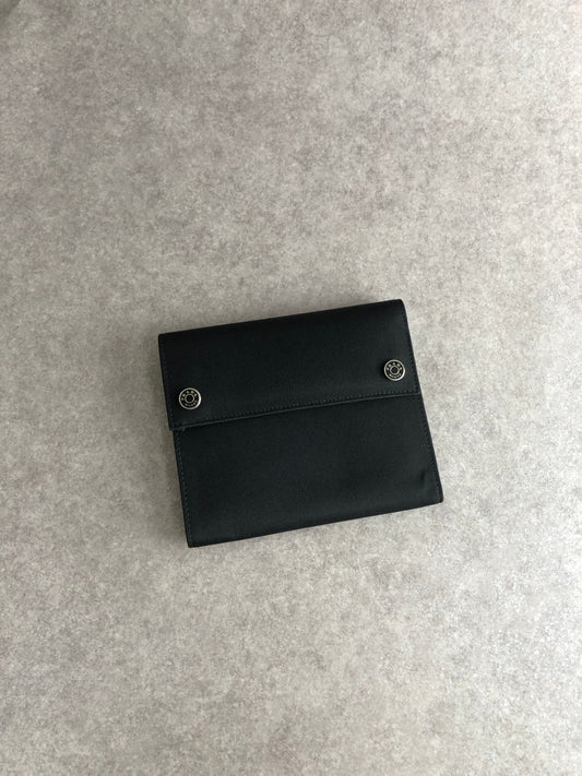 PRADA Logo Button Folded Wallet Black Vintage wsjiiz