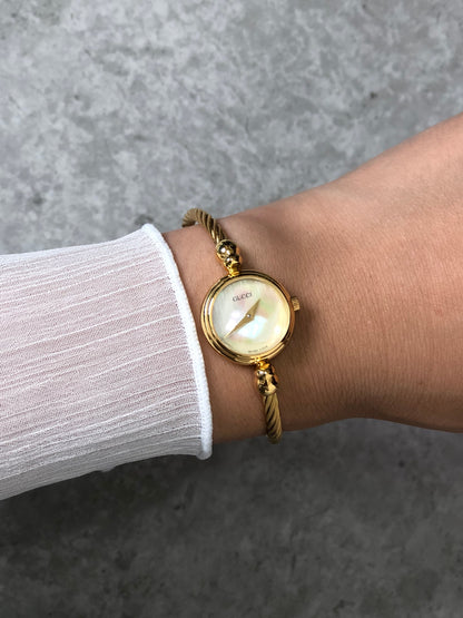 GUCCI Logo Bangle Quartz Watch Gold 2700L.2.L Vintage ssija3