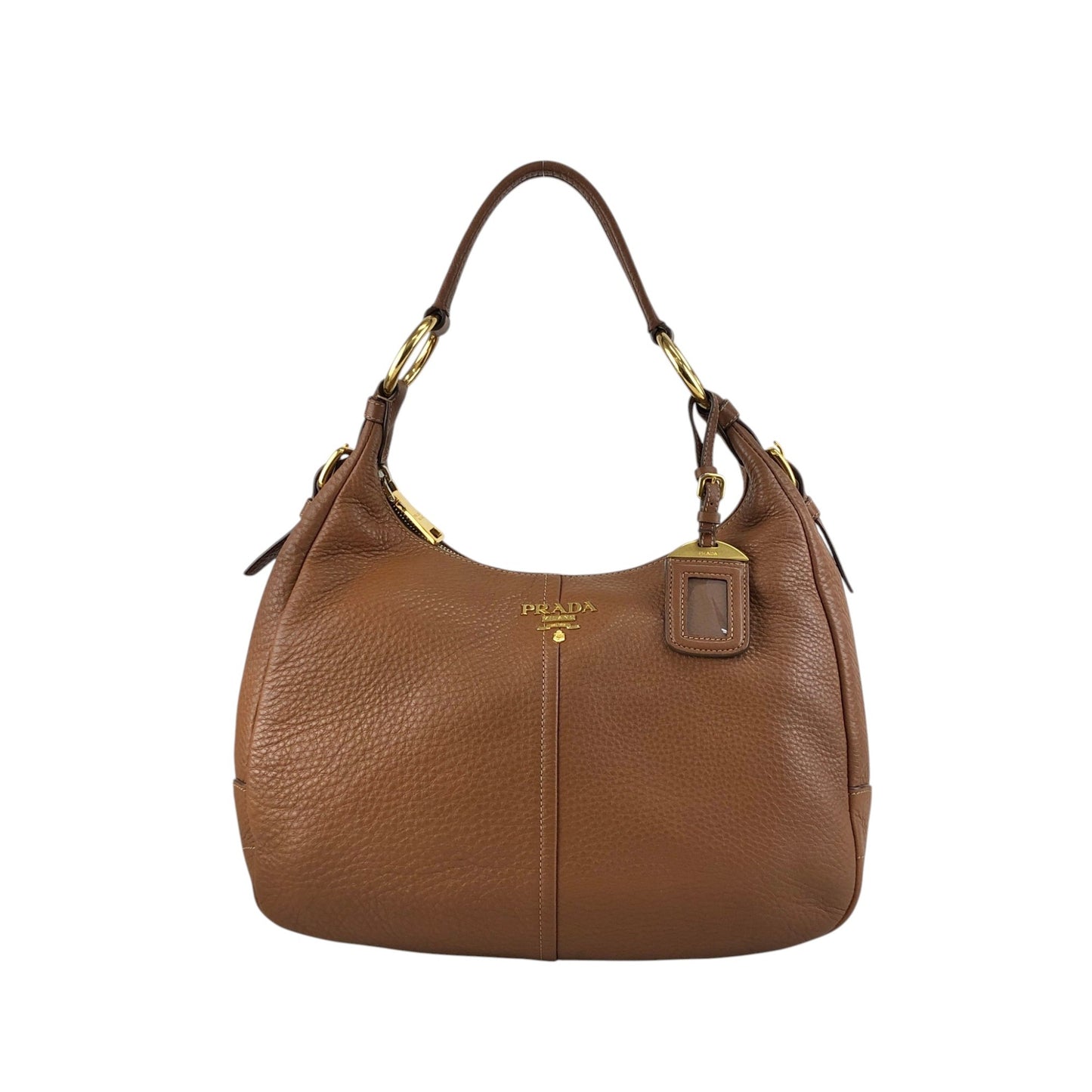 PRADA Logo Shoulder bag Hobobag Brown Vintage vbntex