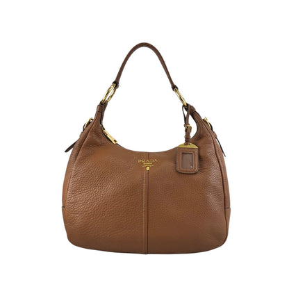 PRADA Logo Shoulder bag Hobobag Brown Vintage vbntex