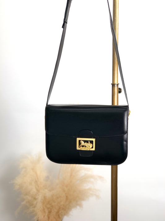 CELINE Horse Carriage Crossbody Shoulder bag Black Vintage 4mrnet